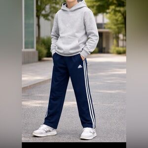 Adidas Boys Track Pants Medium Navy 3 Stripe Athletic Joggers EUC
